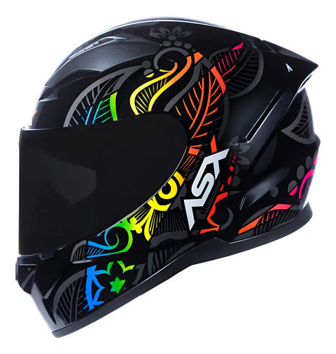 Capacete ASX City Flowers Preto Grafite Colorido Brilhante