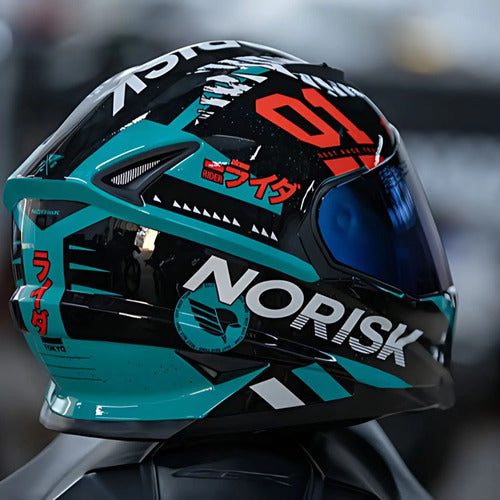 Capacete Norisk FF302 Soul Tokyo com Óculos Solar Interno Preto Verde Brilhante