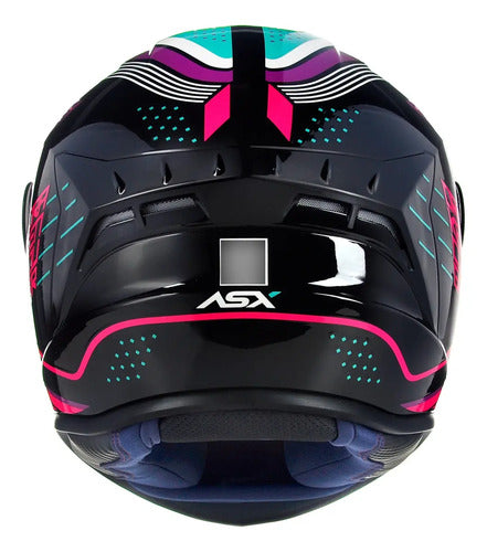 Capacete ASX Draken Cougar Preto Rosa Azul Brilhante