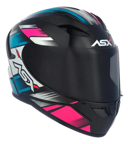 Capacete ASX City Start Preto Turquesa Rosa Brilhante