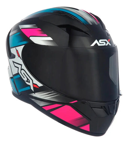 Capacete ASX City Start Preto Turquesa Rosa Brilhante