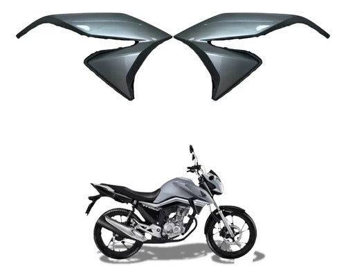 Par de Aletas Abas do Tanque Paramotos Honda Cg 160 Titan 2022 a 2024 Prata Ibiúna Metálico