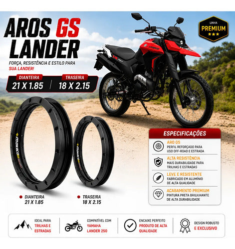 Par de Aros de Roda GS Monaco Yamaha Lander 250 2018 em diante 1.85x21 e 2.15x18 Preto Brilhante