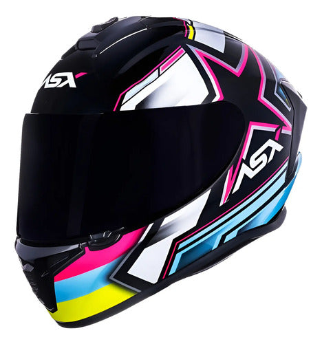 Capacete ASX Draken Pilot Preto Colorido Brilhante