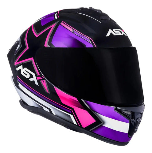 Capacete ASX Draken Pilot Preto Lilás Rosa Brilhante