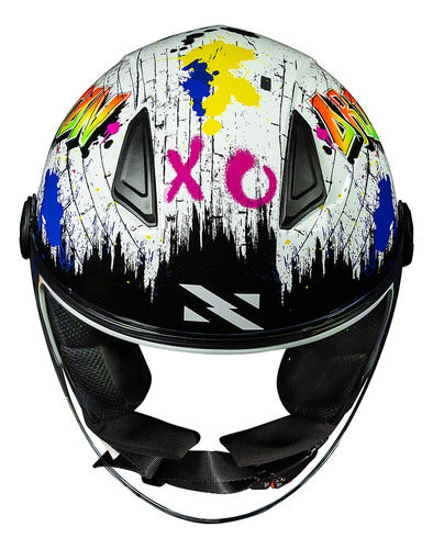 Capacete Aberto Norisk Orion Shine Branco Laranja Brilhante