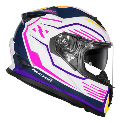 Capacete Norisk FF302 Soul II Factor com Óculos Solar Interno Branco Rosa Brilhante