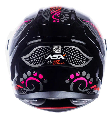 Capacete ASX City Flowers Preto Grafite Colorido Brilhante