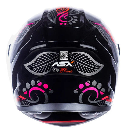 Capacete ASX City Flowers Preto Grafite Colorido Brilhante