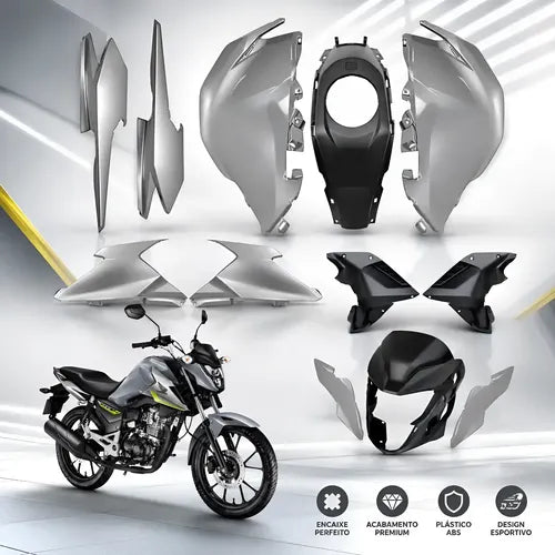 Kit Carenagem Completo Paramotos Honda Cg 160 Titan 2025 em diante Cinza Perolizado