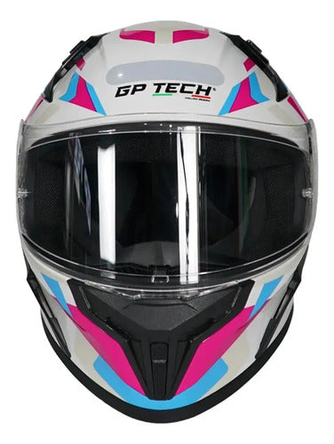 Capacete GP Tech Sense Motion Branco Azul Rosa Brilhante Tamanho 56