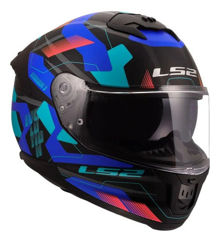 Capacete LS2 FF808 Stream II Mika com Óculos Solar Interno Preto Azul Fosco