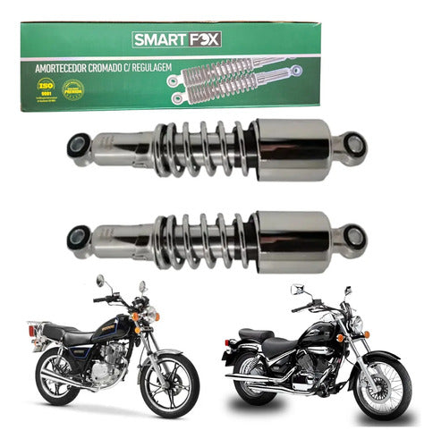 Par de Amortecedores Traseiros Smartfox Suzuki Intruder 125 250 Cromado