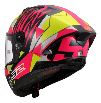 Capacete LS2 FF805 Thunder C GP Aldeguer Replica com Spoiler Rosa Amarelo Brilhante Tamanho 58/M