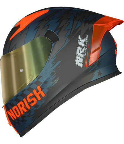 Capacete Norisk Flow Daytona com 2 Viseiras e Spoiler Azul Laranja Fosco