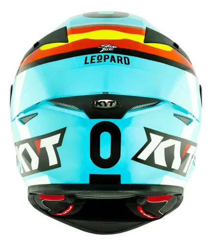 Capacete KYT TT-Revo Leopard Spaniard com Spoiler Azul Vermelho Amarelo Brilhante