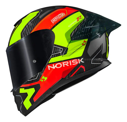 Capacete Norisk Carbon R Rider com 2 Viseiras e Spoiler Laranja Amarelo