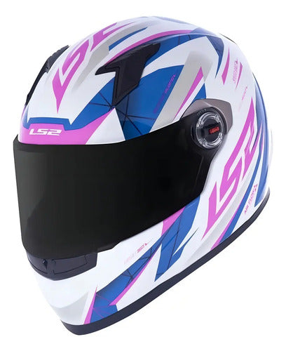 Capacete LS2 FF358 Draze Branco Azul Rosa Brilhante Tamanho 62/XL