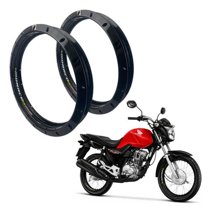 Par de Aros de Roda GS Monaco Honda Cg 125 150 160 Titan Fan Start 1.85x18 Preto Brilhante