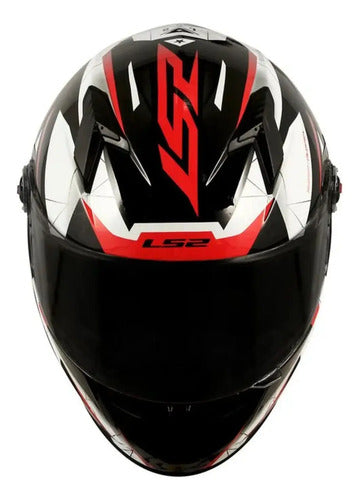 Capacete LS2 FF358 Draze Preto Branco Vermelho Brilhante