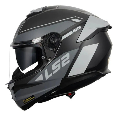 Capacete LS2 FF808 Stream II Gran com Óculos Solar Interno Preto Cinza Fosco