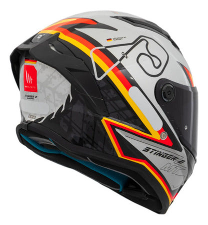 Capacete MT Helmets Stinger 2 Grand Prix Alemanha Branco Vermelho Preto Brilhante