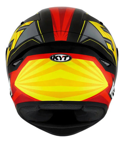 Capacete KYT TT-Course Jaume Masia Flux 2019 Amarelo Vermelho Cinza Brilhante