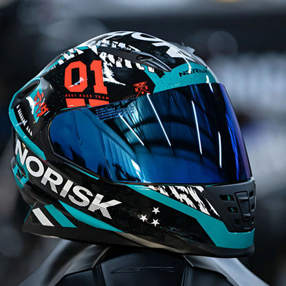 Capacete Norisk FF302 Soul Tokyo com Óculos Solar Interno Preto Verde Brilhante