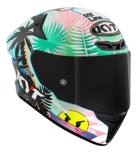 Capacete KYT TT-Course Riccardo Rossi Barcelona Branco Brilhante Tamanho 58/M