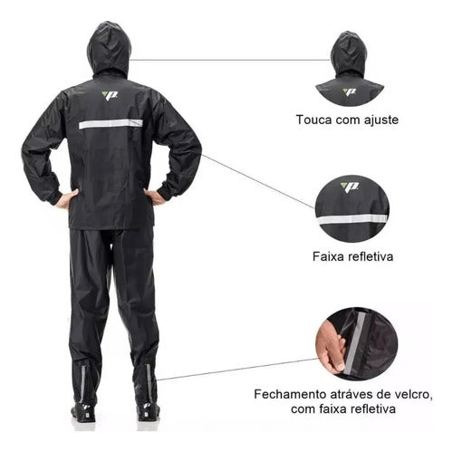 Capa de Chuva Conjunto Pantaneiro Nylon com Capuz Preto