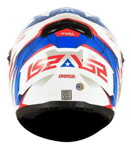 Capacete LS2 FF358 Draze Branco Azul Vermelho Brilhante Tamanho 62/XL
