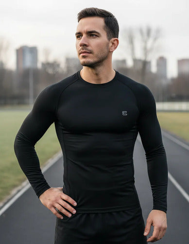Camisa Térmica Segunda Pele Curtlo Thermoskin Manga Longa Masculina Preto