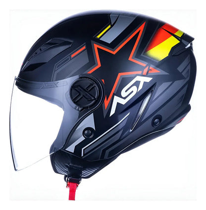 Capacete Aberto ASX City Air Pilot Preto Vermelho Amarelo Fosco