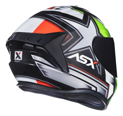 Capacete ASX Draken Pilot Preto Vermelho Verde Brilhante