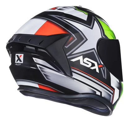 Capacete ASX Draken Pilot Preto Vermelho Verde Brilhante