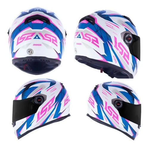 Capacete LS2 FF358 Draze Branco Azul Rosa Brilhante Tamanho 54/XS