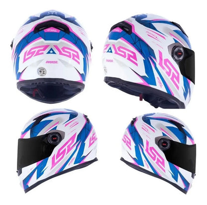 Capacete LS2 FF358 Draze Branco Azul Rosa Brilhante Tamanho 54/XS