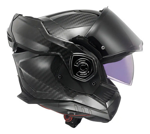Capacete Escamoteável LS2 FF901 Advant X Carbon Solid com Óculos Solar Preto Brilhante