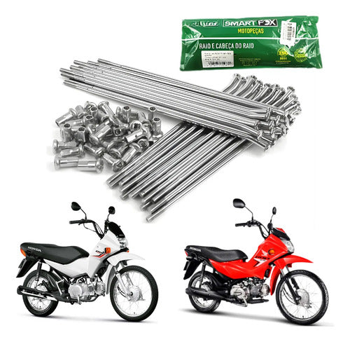 Jogo de Raios Traseiro Smartfox Honda Pop Biz 100 Biz 125 Pop 110i 4 mm Cromado
