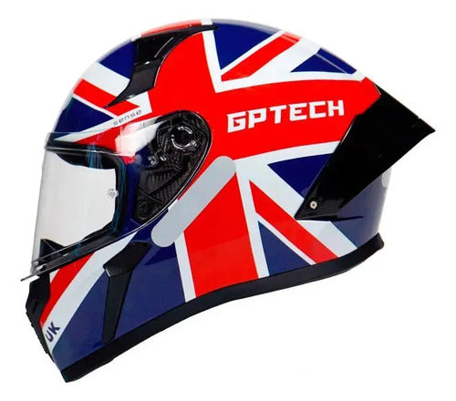 Capacete GP Tech Sense UK Azul Vermelho Brilhante Tamanho 60