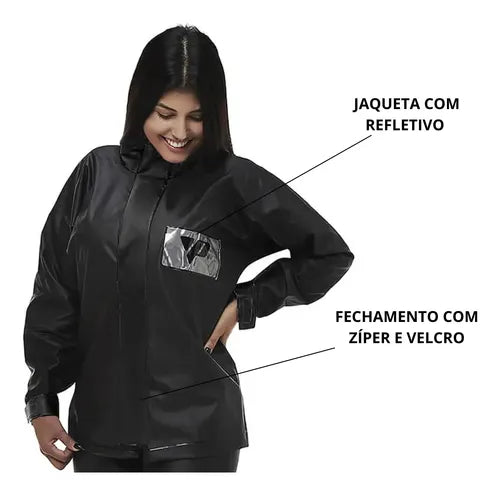 Capa de Chuva Conjunto Pantaneiro PVC com Gola Feminina Preto