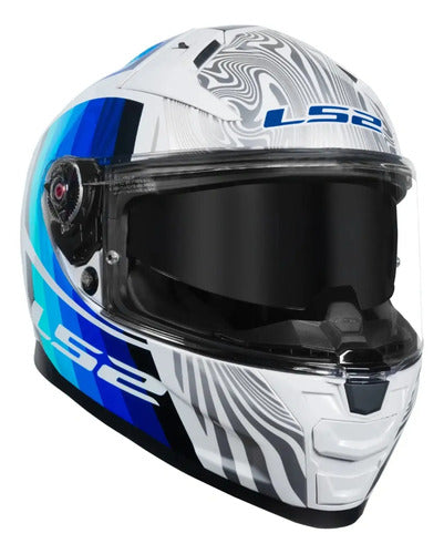 Capacete LS2 FF811 Vector II Freedom com Óculos Solar Interno Branco Prata Brilhante