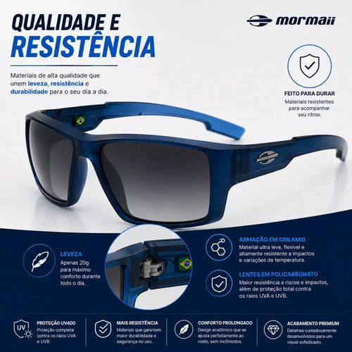 Óculos De Sol Mormaii Joaca 4 Armação Azul Escuro Translúcido M0112kc633 Lente Degradê Curvado Cinza