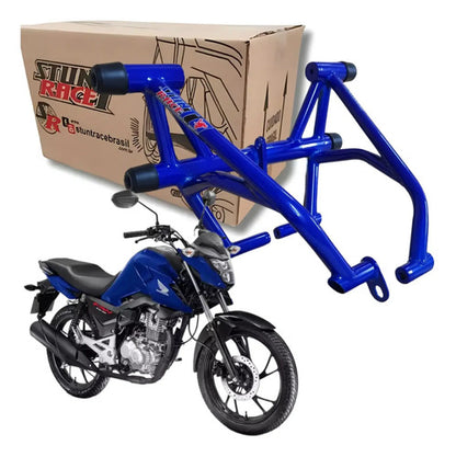 Protetor de Motor Stunt Race Honda Cg 160 Titan Fan Start Cargo 2016 a 2025 Azul Metálico