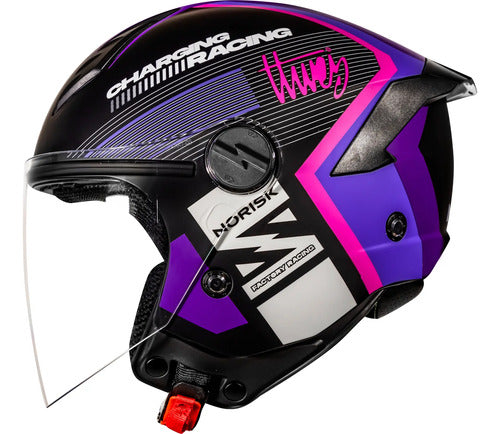 Capacete Aberto Norisk Neo Vizion Preto Roxo Fosco