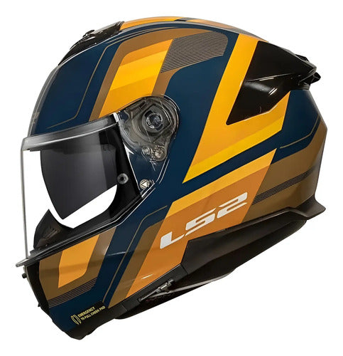 Capacete LS2 FF808 Stream II Vintage com Óculos Solar Interno Azul Laranja Brilhante