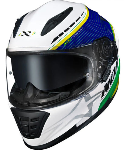 Capacete Norisk FF302 Grand Prix Brasil com Óculos Solar Interno Branco Brilhante