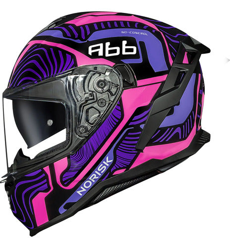 Capacete Norisk Strada II Fusion com Óculos Solar Interno Roxo Rosa Preto Brilhante