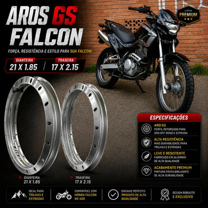Par de Aros de Roda GS Monaco Honda Nx 400 Falcon 1.85x21 e 2.15x17 Prata Cromado