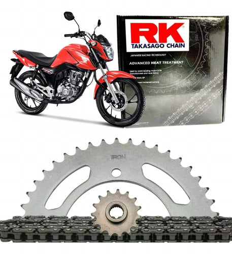 Kit Relação RK com Retentor Honda Cg 160 Titan Fan Start Cargo 2016 a 2024 428 118L 44/15T